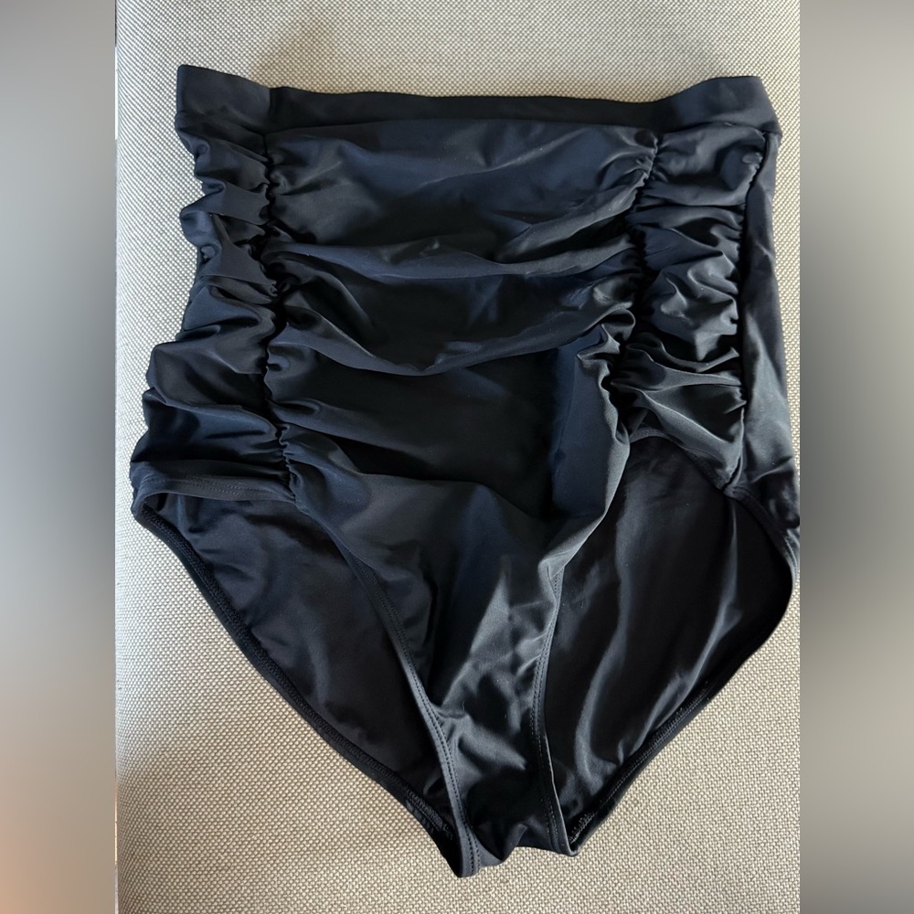 High-Waisted Black Ruched Swimsuit Bottom